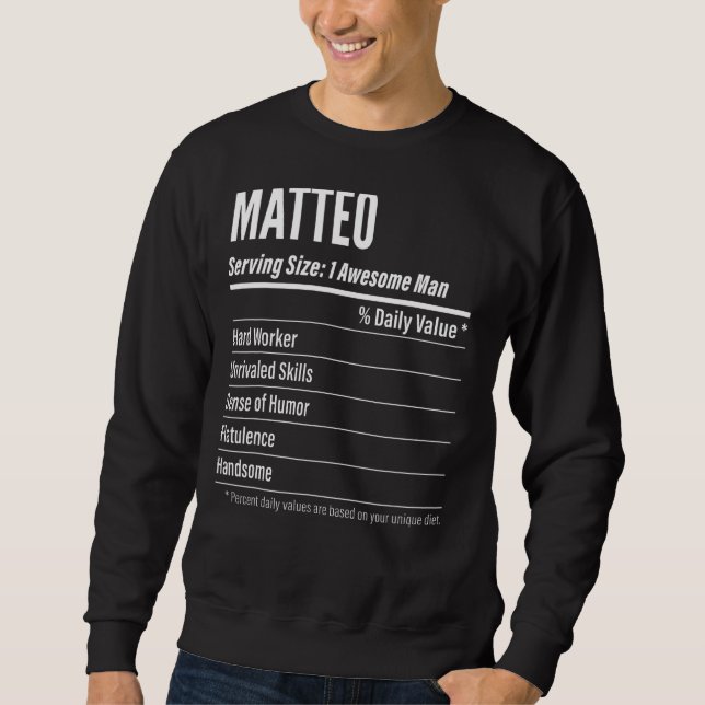 Matteo Serving Size Nutrition Label Calories Sweatshirt (Front)