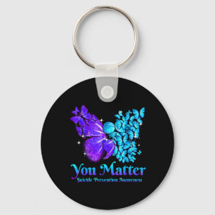 Matter Teal Purple Butterfly Semicolon Positive Key Ring