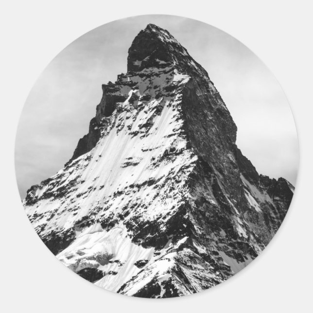 Matterhorn, Alps black and white Classic Round Sticker (Front)