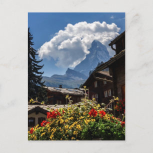 Matterhorn and Zermatt village houses, Switzerland Postcard