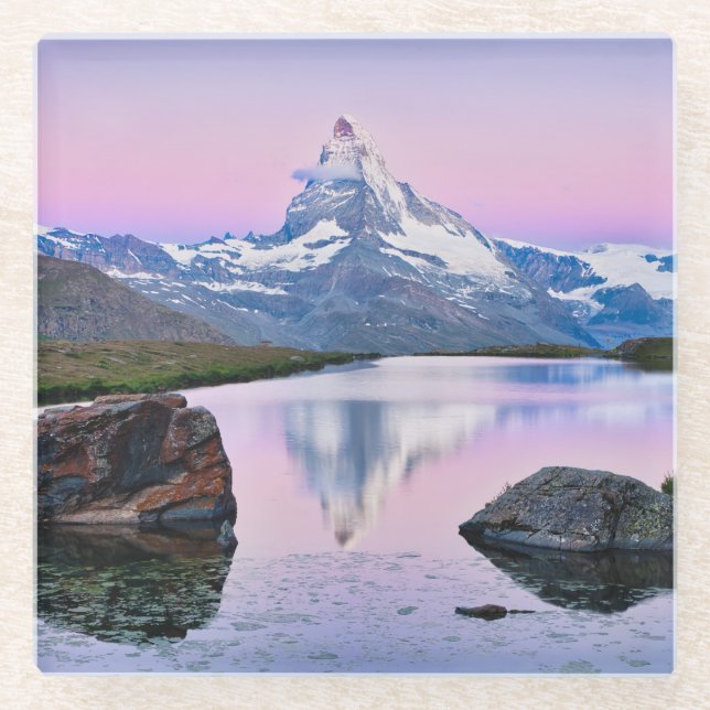 Matterhorn mountain in Zermatt, Switzerland Glass Coaster (Front)