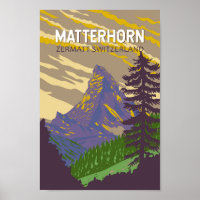 Matterhorn Switzerland Travel Art Vintage