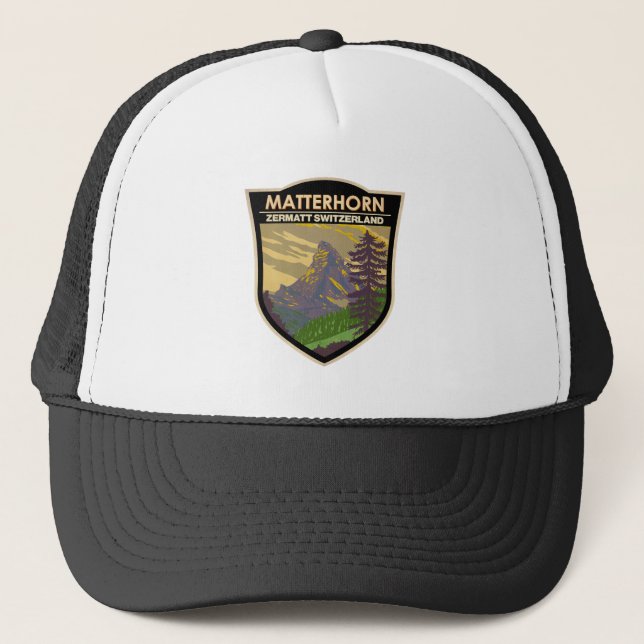 Matterhorn Switzerland Travel Art Vintage Trucker Hat (Front)