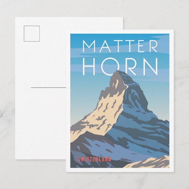 Matterhorn Switzerland Vintage Travel Illustration Postcard (Front/Back)