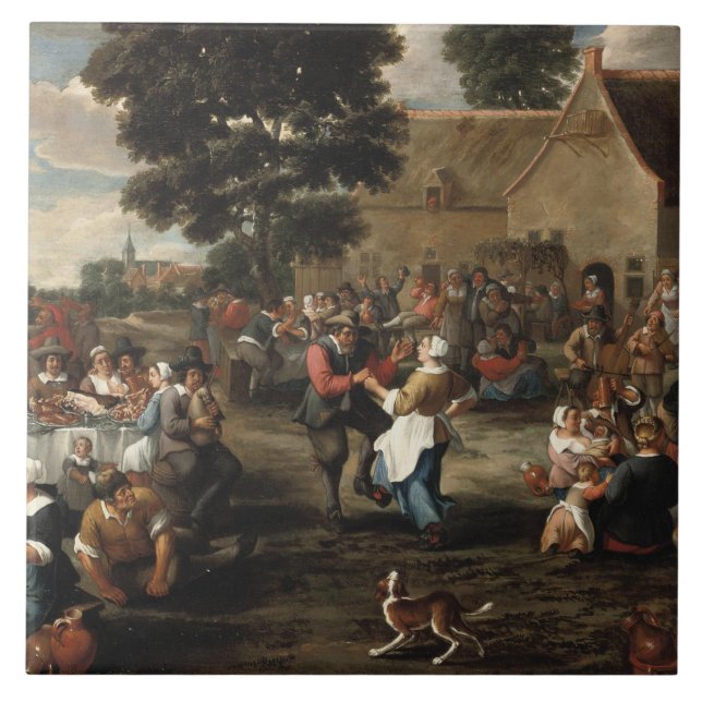Mattheus van Helmont - A Peasant's Feast Tile (Front)