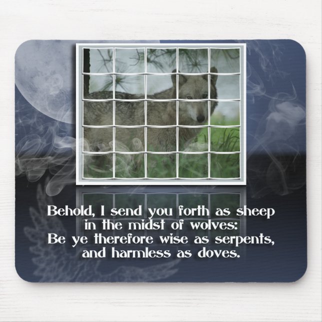 Matthew 10:16 BIBLE QUOTE SHEEP AMONG WOLVES Mouse Mat (Front)