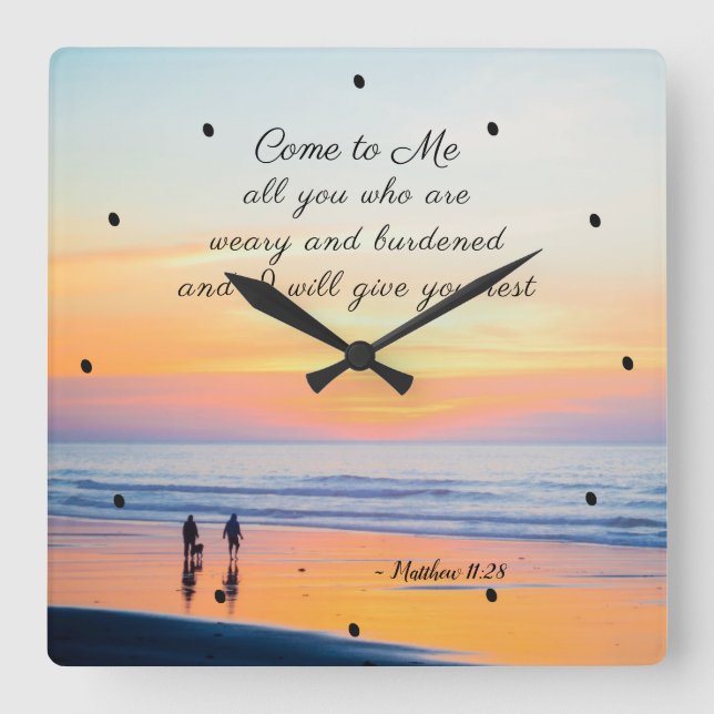 Matthew 11:28 Come to Me all who are Weary Bible Square Wall Clock (Front)