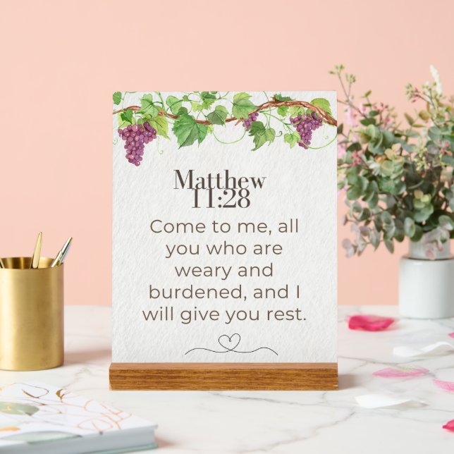 Matthew 11:28 Come to Me Scripture | Grapevine Acrylic Sign (Wedding)