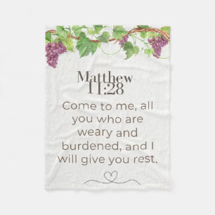Matthew 11:28 Come to Me Scripture Grapevine Fleece Blanket