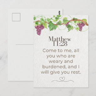 Matthew 11:28 Come to Me Scripture   Grapevine Postcard