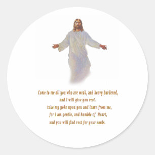 Matthew 11:28 gifts classic round sticker