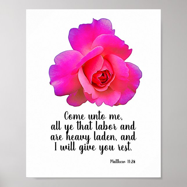 Matthew 11:28 I Will Give You Rest Bible Quote Poster (Front)