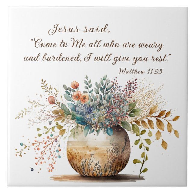 Matthew 11:28 Jesus said, Come to Me Bible Verse Tile (Front)