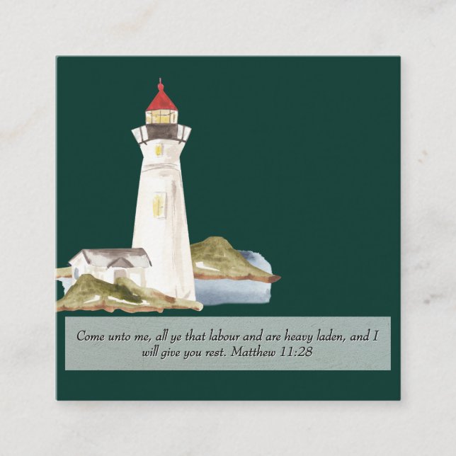 Matthew 11:28 Lighthouse  Square Business Card (Front)
