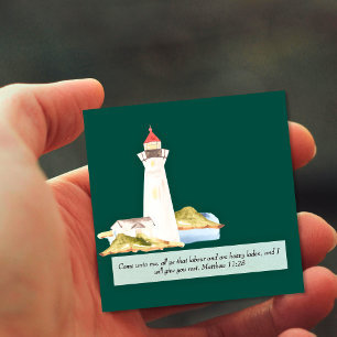 Matthew 11:28 Lighthouse  Square Business Card