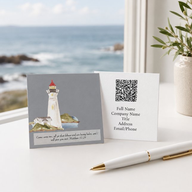 Matthew 11:28 Lighthouse  Square Business Card (Creator Uploaded)