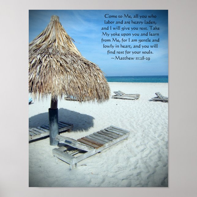 Matthew 11 Beach Scenic Christian Bible Art Print (Front)