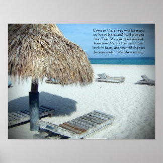 Matthew 11 Beach Scenic Christian Bible Print