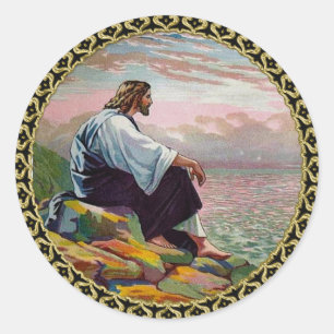 Matthew 14:22-23 Jesus Prays by Himself by the sea Classic Round Sticker