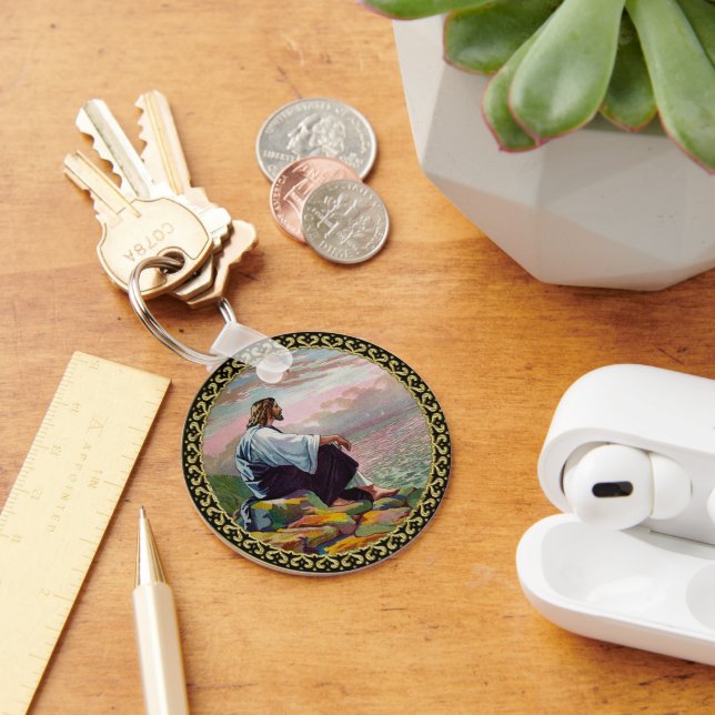 Matthew 14:22-23 Jesus Prays by Himself by the sea Key Ring (Desk)