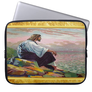 Matthew 14:22-23 Jesus Prays by Himself by the sea Laptop Sleeve