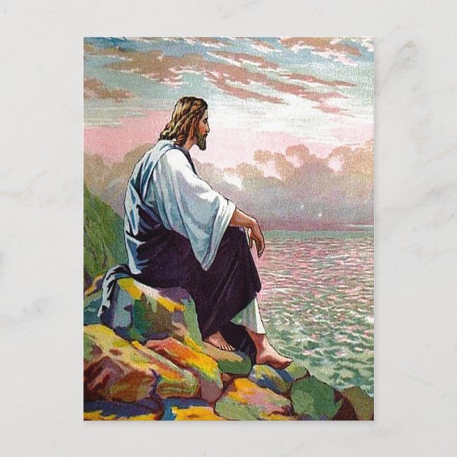 Matthew 14:22-23 Jesus Prays by Himself postcard (Front)
