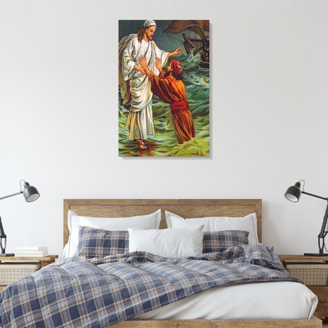 Matthew 14:28-33 Lord, Save Me Canvas Print (Insitu(Bedroom))