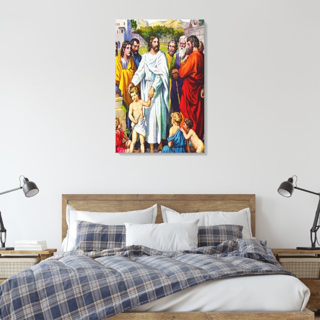 Matthew 19:13-15 Little Children Come to Jesus Canvas Print (Insitu(Bedroom))