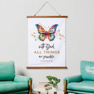 Matthew 19:26 All Things are Possible Butterfly Hanging Tapestry