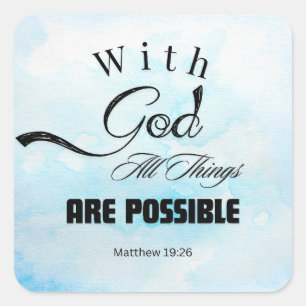Matthew 19:26 Typography Design Square Sticker