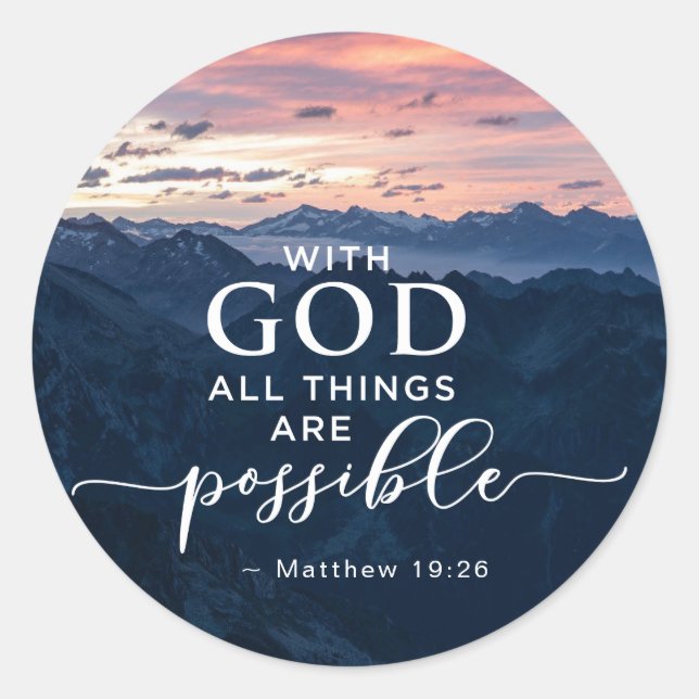 Matthew 19:26 With God All Things are Possible Classic Round Sticker (Front)