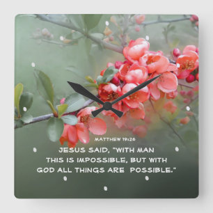 Matthew 19:26 With GOD All Things are Possible Square Wall Clock