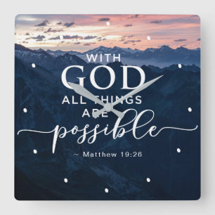 Matthew 19:26 With God All Things are Possible Square Wall Clock
