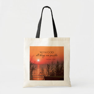 Matthew 19:26 With God all things are possible Tote Bag