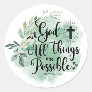 Matthew 19:26 With God all things Possible Leaf Classic Round Sticker