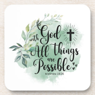 Matthew 19:26 With God all things Possible Leaf Coaster