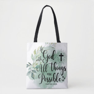 Matthew 19:26 With God all things Possible Leaf Tote Bag