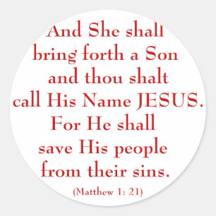 Matthew 1: 21 classic round sticker