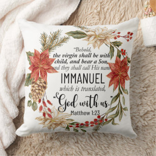 Matthew 1:23 Immanuel God with us Christmas Floral Cushion