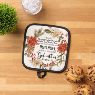 Matthew 1:23 Immanuel God with us Christmas Floral Pot Holder