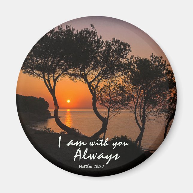 Matthew 28:20 I Am with You Always Golden Sunset Magnet (Front)