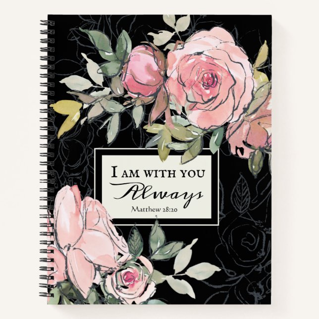 Matthew 28:20 I Am With You Always Pink Floral Notebook (Front)