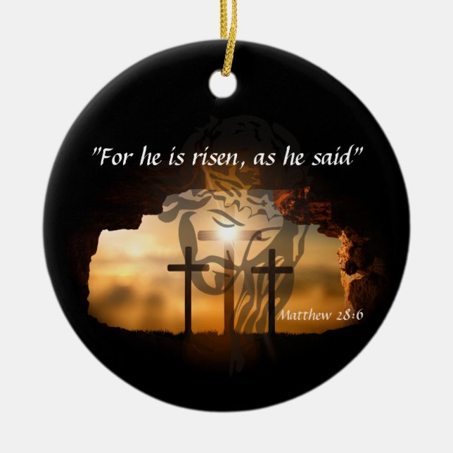 Matthew 28:6 ceramic tree decoration (Front)