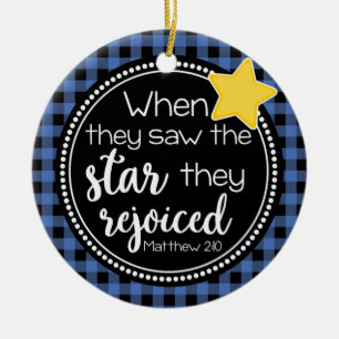 Matthew 2:10 Star Rejoiced Religious Plaid Ceramic Tree Decoration