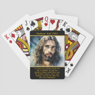 Matthew 4:18 Jesus Radiates Serenity in Watercolor Playing Cards