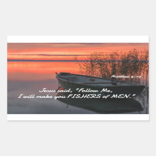 Matthew 4:19 Fishers of Men Christian Bible Verse Rectangular Sticker