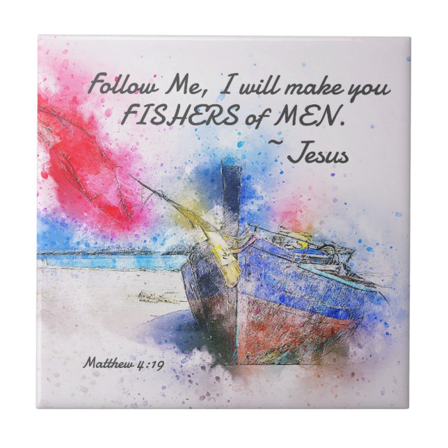 Matthew 4:19  I will make you Fishers of Men Bible Tile (Front)