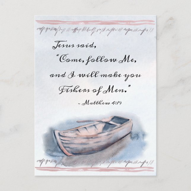 Matthew 4:19 Jesus said, "Come follow Me", Bible Postcard (Front)