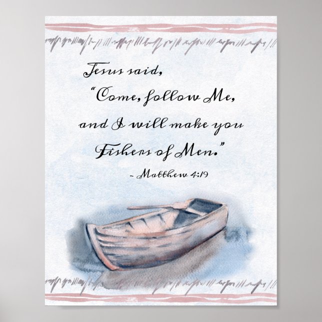 Matthew 4:19 Jesus said, "Come follow Me" Bible Poster (Front)