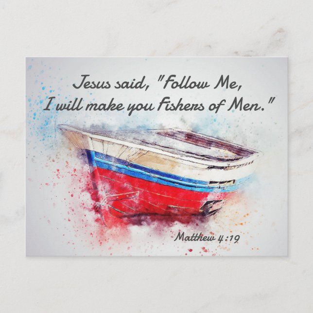 Matthew 4:19 Jesus said Follow Me Bible Verse Postcard (Front)